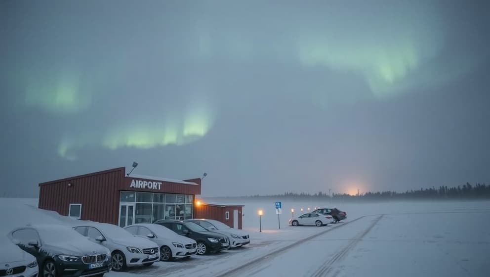 Hyrbil på Kiruna flygplats för Lappland och norrsken